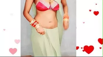 Play Sari light green color without blouse redner bra draping